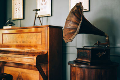 Close-up of old table at home