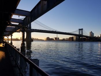 Manhattan bridge over east river during sunset
