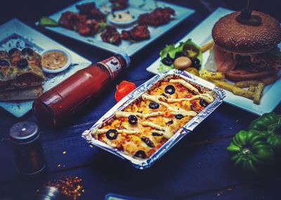 High angle view of food on table