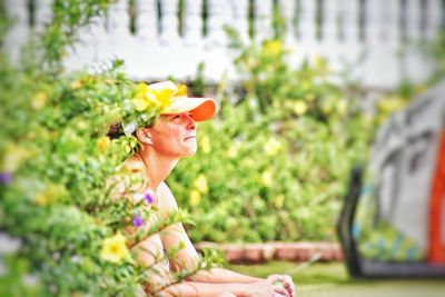 Woman day dreaming outdoors