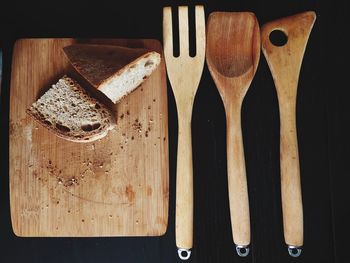 High angle view of bread on cutting board