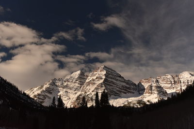 Panoramic view of snowcapped mountains against sky