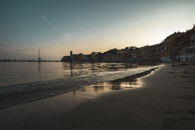 Scenic view of sea against sky during sunset