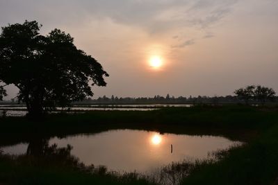 Scenic view of lake against sky during sunset