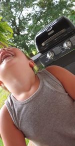 Close-up of boy wearing sunglasses