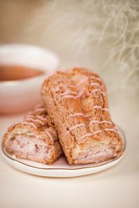 High angle view of cookies in plate on table