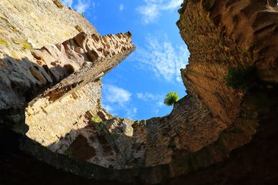 Low angle view of rock formation against sky