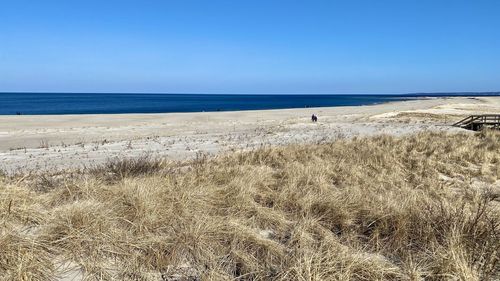 Scenic view of beach against clear sky