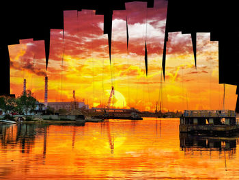 Silhouette sailboats in sea against sky during sunset