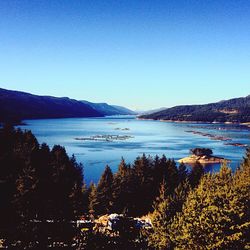 Scenic view of lake against clear sky