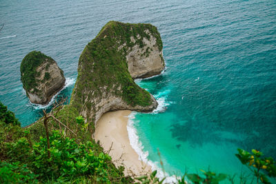 High angle view of rocks on beach