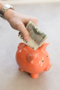 Close-up of hand holding coins