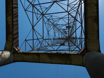 Low angle view of electricity pylon against sky