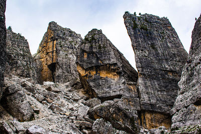 Low angle view of rocks against sky