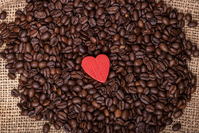 Directly above shot of heart shape coffee beans