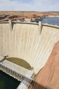 High angle view of dam against sky