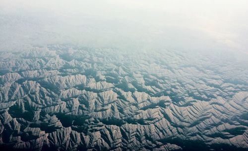 Aerial view of snow covered landscape