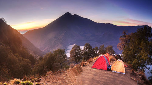 Scenic view of mountains against sky during sunset