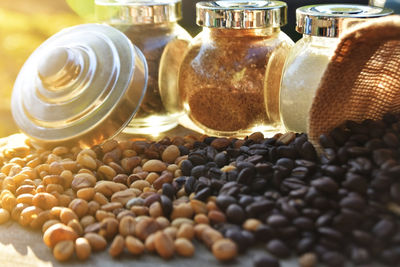 Close-up of coffee beans in jar