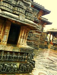 High angle view of staircase by temple