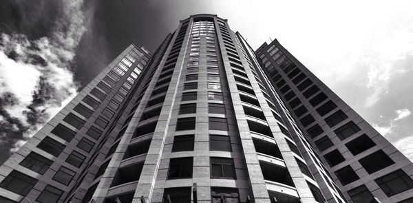 Low angle view of modern building against sky