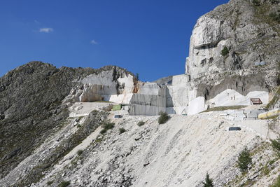 Low angle view of rock formations against sky