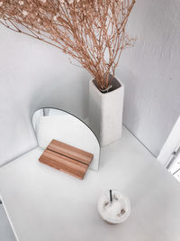 High angle view of vase on table at home