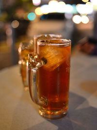 Close-up of beer on table