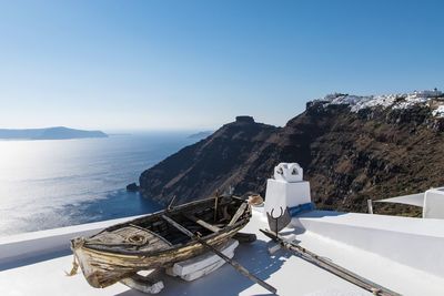 Scenic view of sea against clear blue sky