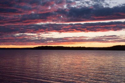 Scenic view of lake against orange sky