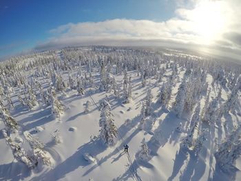 Snow covered landscape against sky