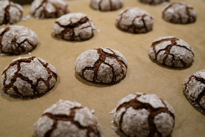 High angle view of cookies on table