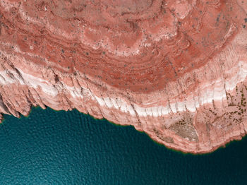 Aerial top view of lake powell and glen canyon in arizona.