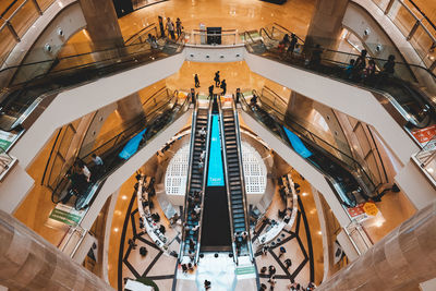 High angle view of escalator in shopping mall