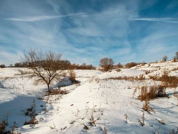 Scenic view of snowcapped landscape against sky