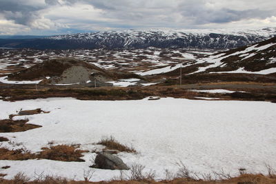 Scenic view of snowcapped mountains against sky