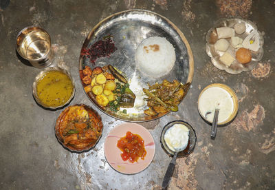 High angle view of food on table