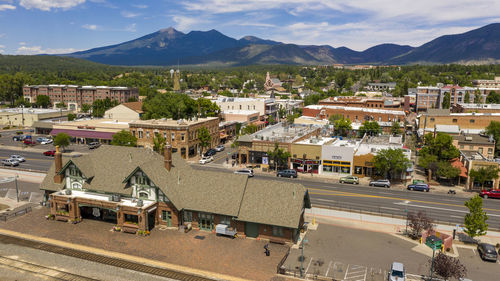 High angle view of buildings in city