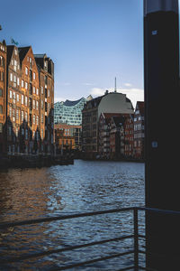 Buildings in city against clear sky