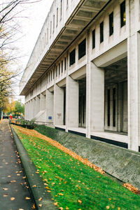 Footpath by buildings in city