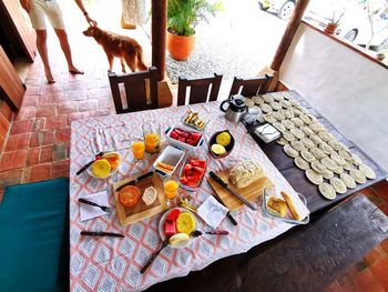 High angle view of food on table