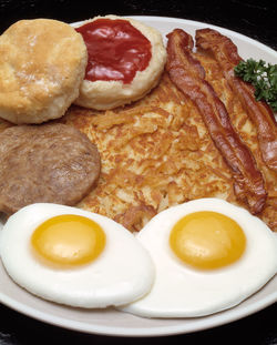 Close-up of breakfast served in plate