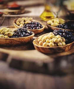 High angle view of fruits in container on table