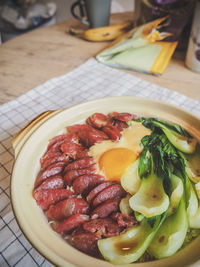 High angle view of breakfast served in plate