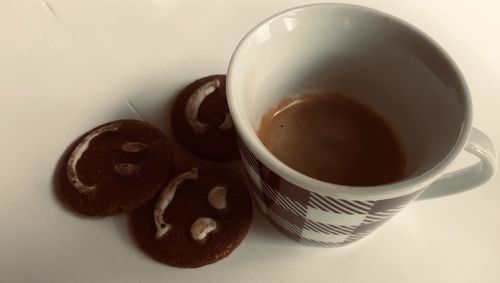 High angle view of coffee on table