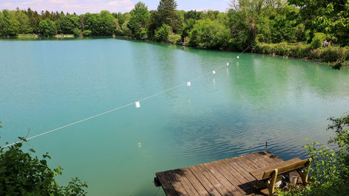 A panoramic view of fisherman lake near weinburg, austria.