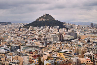 High angle view of townscape against sky