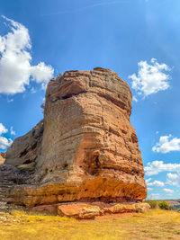 Low angle view of rock formation against sky