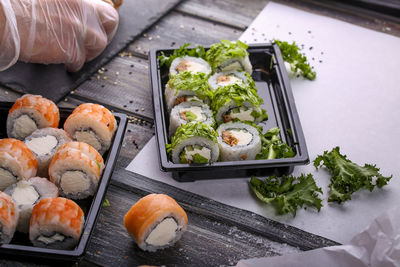 High angle view of food on table