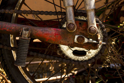 Close-up of rusty part in bicycle